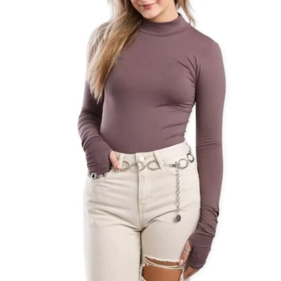 Free People Tops - NWT Free People Seamless Mock Neck w/Thumbholes Stretch Long Sleeve Layering Top